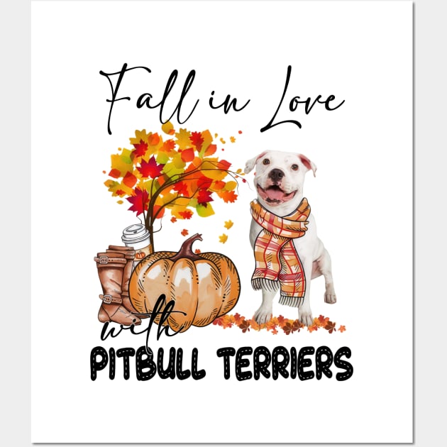 Fall In Love With Pitbull Terriers Fall Pumpkin Thanksgiving Wall Art by SuperMama1650